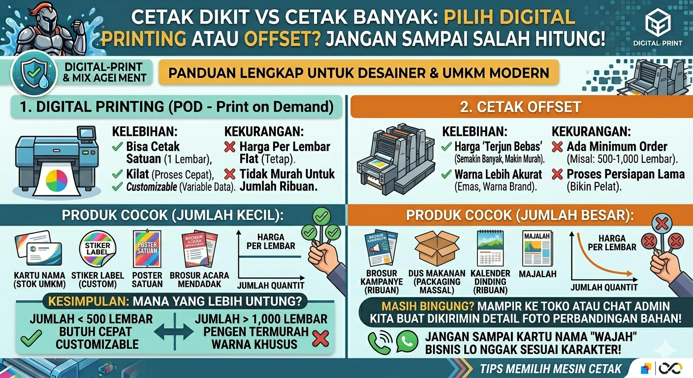 Cetak Dikit vs Cetak Banyak: Pilih Digital Printing atau Offset? Jangan Sampai Salah Hitung!