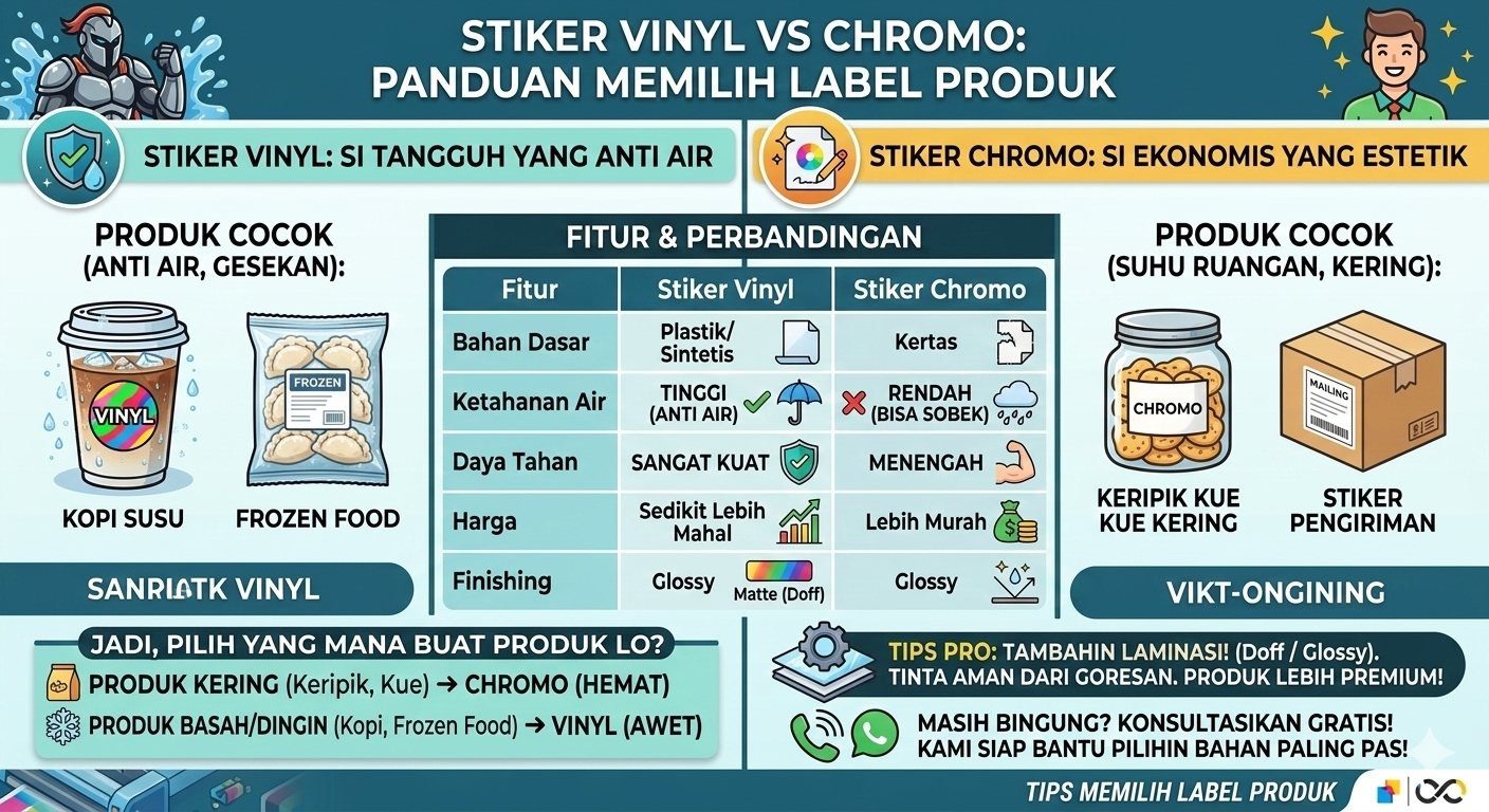 Stiker Vinyl vs Chromo: Mana yang Paling Cocok buat Label Produkmu?